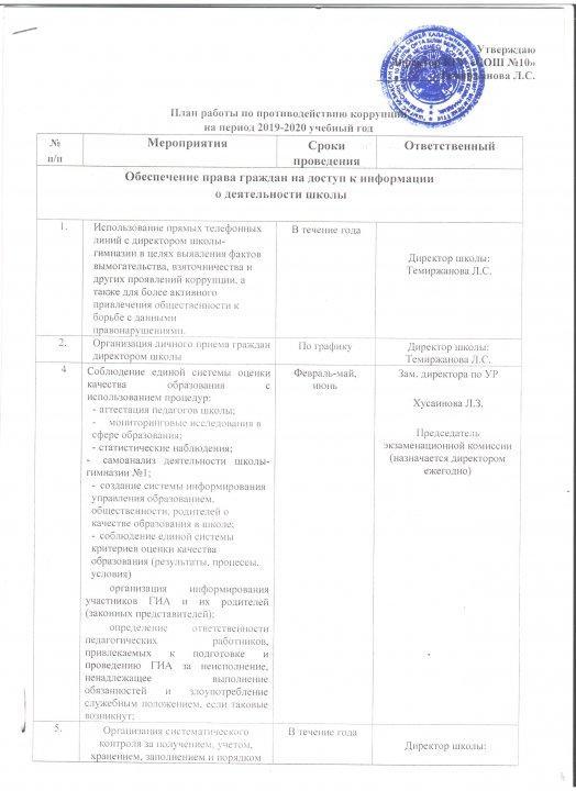 План работы по противодействию коррупции