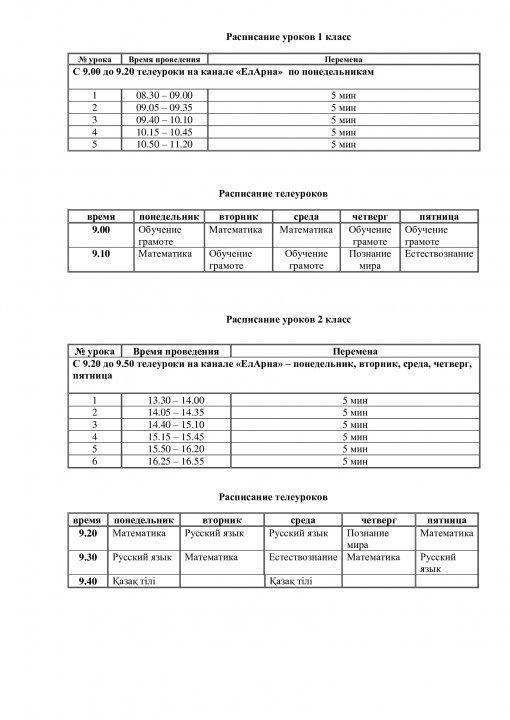 Расписание уроков по дистанционному обучению