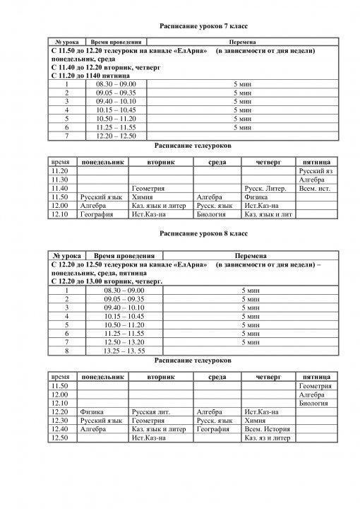 Расписание занятий с 5 по 11 класс