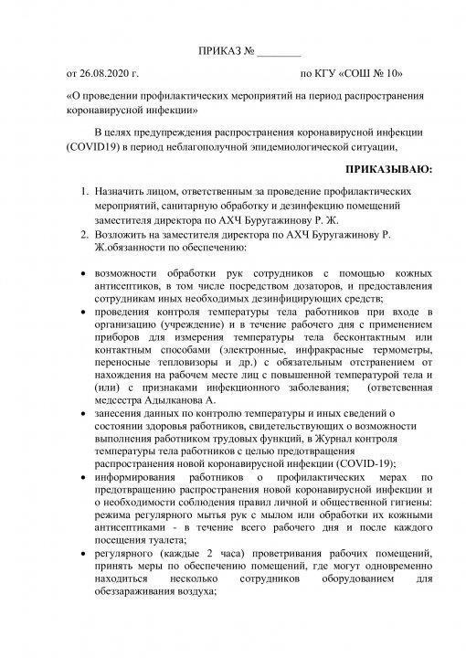 Приказ о проведении профилактических мероприятий