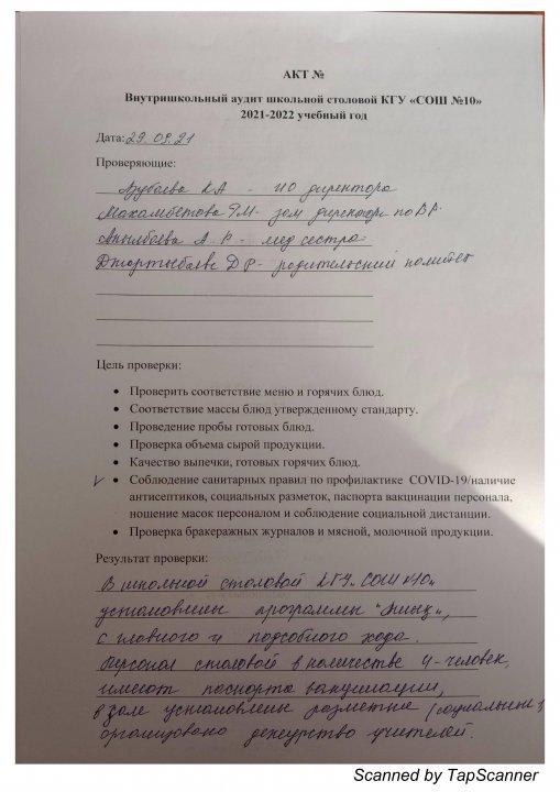 Внутришкольный аудит школьной столовой