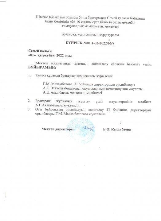 Приказы и план работы бракеражной комиссии на 2022-2023 учебный год